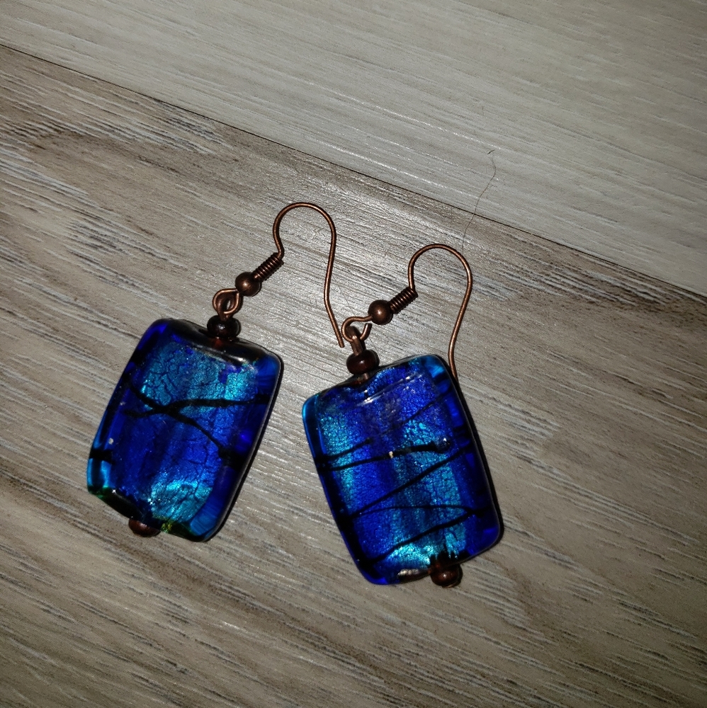 Blue design drop dangle earrings